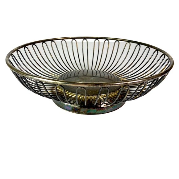 Vintage Silver Plated Wire Circular Basket Bowl
